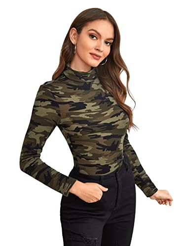 Image of Milumia Women's High Neck Zebra Print Pullovers Long Sleeve Top Camo Print Small