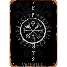 WZVZGZ Vintage Wall Poster Metal Plaque Vikings Valhalla Vegvisir Metal Sign Home Decor Wall Art Decoration for Garage Bar Restaurant Kitchen Cafe Pub 8x12 Inch Wall Art Sign Wall Decor