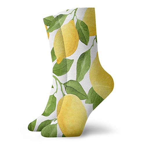 Bright Yellow Watercolor Lemons Socks Unisex Adult Casual Crew Socks Art Printing Crew Socks Sporty,Short Socks
