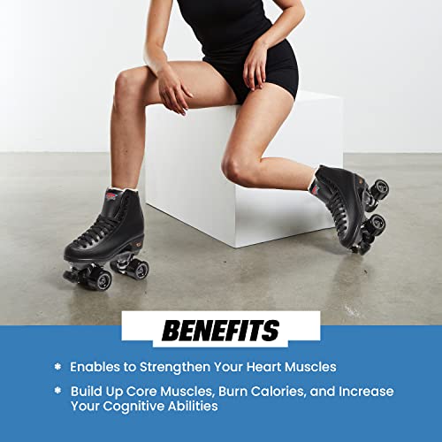 Sure Grip Fame Men & Women Premium Roller Skates Black Leatherette | Stylish Skates For Indoors - Double Structure, Stronger Grip, Extra Long Laces - Suitable For Beginners #TOP6