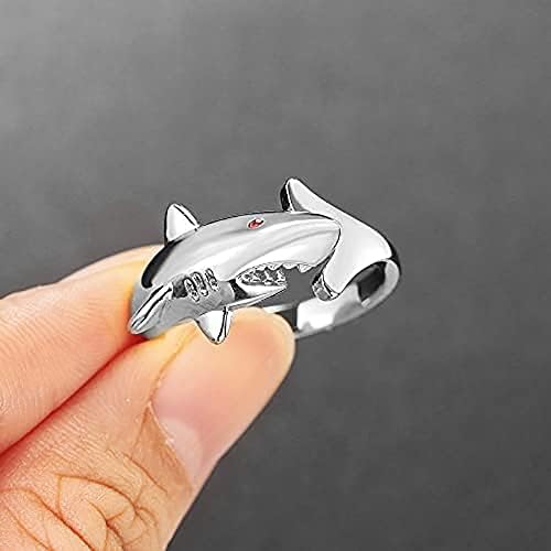 Shark Red CZ Eye Open Adjustable Statement Wrap Rings For Women Men Teen Girls Boys Sterling Silver Plated Band Finger Animal Personalized Fashion Punk Ring Jewelry Gifts Daughter Girlfriend Birthday