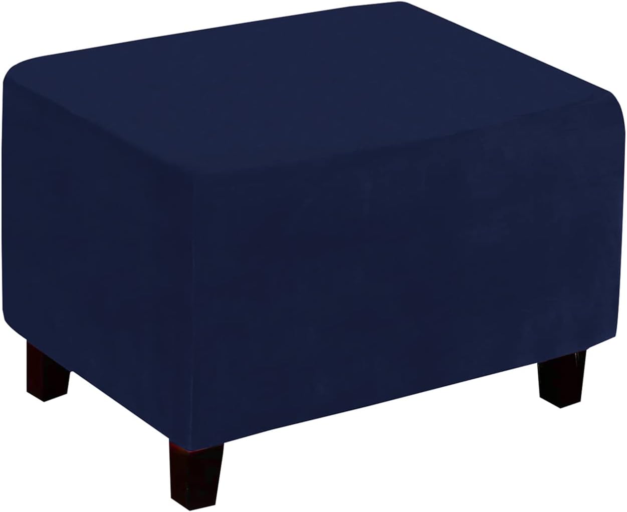 YOPOIY Velvet Ottoman Cover, Stretch Rectangle Ottoman Slipcover Washable Non Slip Footstool Slipcover Soft Stool Furniture Protector with Elastic Bottom -Navy Blue-Large