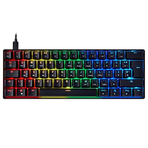 Mizar MZ60 Luna Hot-Swap Mechanische Gaming-Tastatur - 62 Tasten Mehrfarbige RGB-LED-Hintergrundbeleuchtung für PC-/Mac-Spieler - ISO Großbritannien Layout (Schwarz, Gateron Yellow)