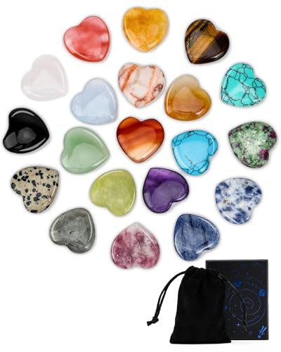lulir Cristales Curativos Naturales 24 Piezas - Chakras Piedras Naturales Energéticas de Corazón - Set de Chakras Piedras para Meditación, Reiki y Alivio del Estrés - Regalo de San Valentín para Parej