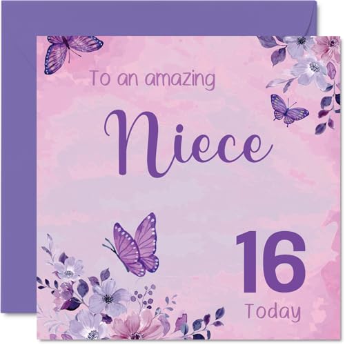 Carte anniversaire Sweet 16 nièce papillons roses