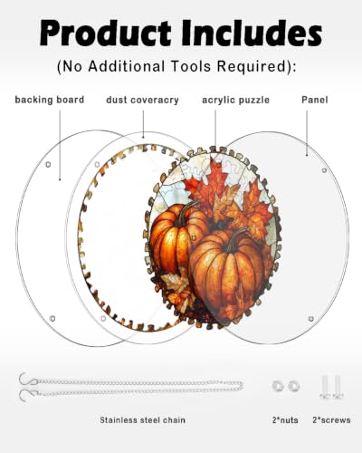 Image of Acrylic Jigsaw Puzzle Suncatcher Maple Leaf Pumpkin Adult Puzzles Gift 6.3 inch