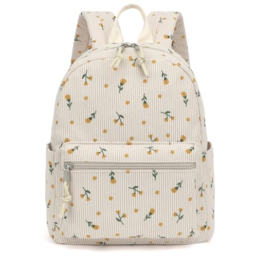 Image of Corduroy Womens Mini Backpack Girls Small Backpack Purse Fashion Casual Daypack School Bookbag (Flowers Yellow)