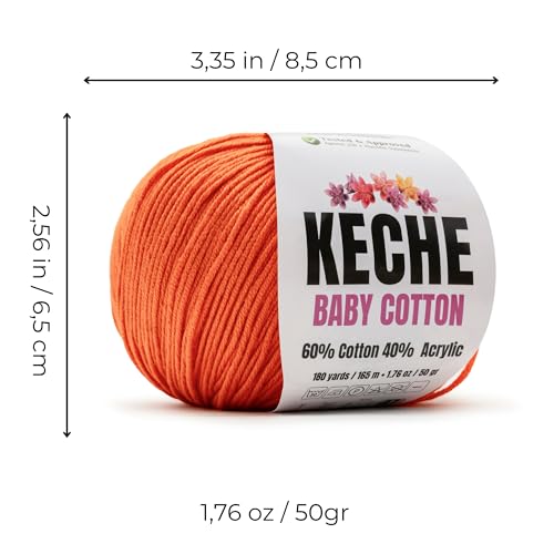 Image of Keche Baby Cotton, 60% Cotton 40% Acrylic Yarn, Soft Cotton Yarn for Crochet and Knitting, Amigurumi Yarn 1 Skein /Ball 1.76 Oz (50g) / 180 Yrds (165m) - Orange