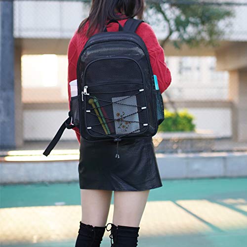 Covax Heavy Duty Mesh Backpack, See Through College Mesh Backpack, Semi-Transparent Mesh Bookbag With Bungee And Comfort Padded Straps For Commuting, Swimming, Beach, Outdoor Sports #TOP1