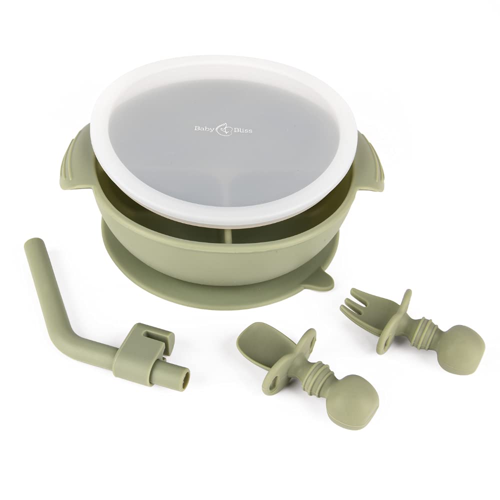 Photo 1 of BABY BLISS Silicone Baby Bowl with Fork and Spoon - Strong Suction Baby Bowl - Food Grade and BPA-Free Toddler Plates