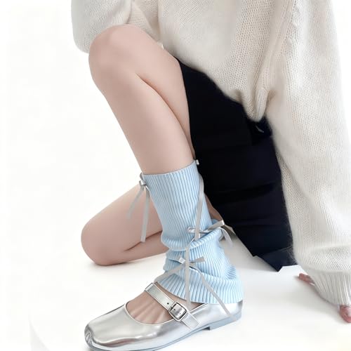 Image of Leg warmers Y2k Wind with bow lace-up knit Harajuku Kawaii leg warmers accessories 80's vintage high leg socks
