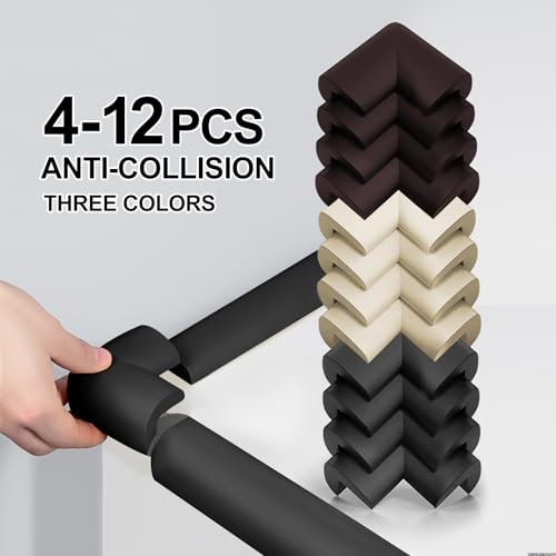 Image of 4-Pack NiceTCU L-Shaped Extra Thick Furniture Table Edge Protection Foam Baby Safety Bumper Guard for Fireplace, Table, Stairs, Cabinet(Black)