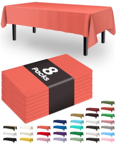 Image of Pureegg Plastic Table Cloth Disposable 8 Pack 54 x 108 Inch, Orange
