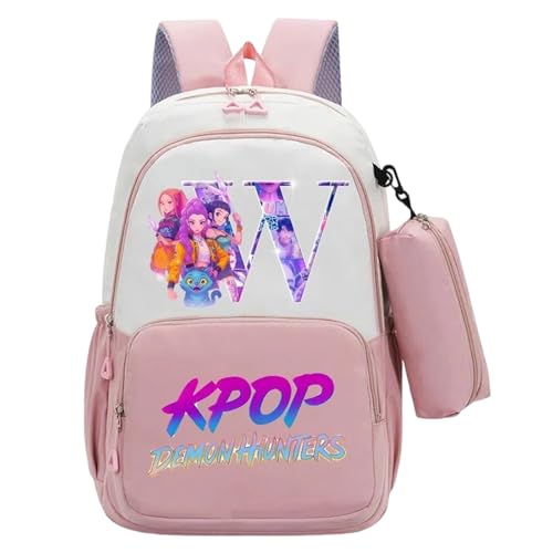 Generisch K-Pop-Dämonenjäger-Rucksack 2-teiliges K pop Demon Hunters-Schultaschen Huntrix Anime Filmcharakter-Prints wasserdichte tragbare Schultasche Rucksack für Jungen Mädchen Fans