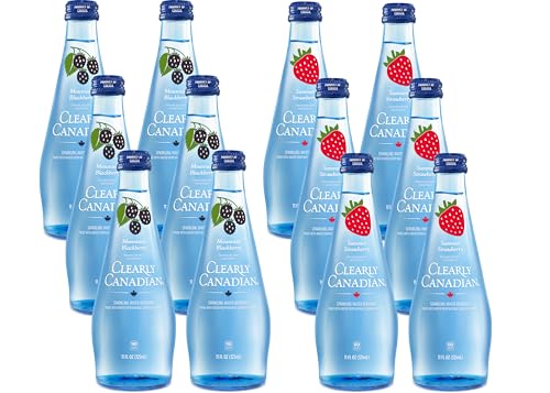 Image of Clearly Canadian Sparkling Flavored Water, 11 oz Glass Bottles - Variety of Refreshing Flavors, Premium Carbonated Beverage, Available in 12-Pack and 24-Pack Options (12 Pack, Blackberry /Strawberry)