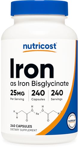 Nutricost Iron Bisglycinate Supplement (25mg) 240 Capsules Gentle Iron