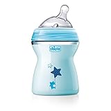 Imitan al seno materno. Chicco NaturalFeeling - Biberón con tetina inclinada especial para lactancia mixta, flujo medio, 250 ml, 2 m+, azul