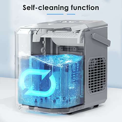Xbeauty Ice Makers Countertop,Protable Machine with Self-Cleaning, 26Lbs/24H,9Ice Cubes/8 Mins,Ice Bags,Ice Scoop, and Basket for Home/Kitchen/Office/Party-Grey-Diamond Design - Thumbnail 5