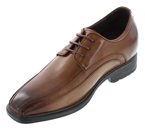 CALTO Men's Invisible Height Increasing Elevator Oxfords Shoes - Brown Leather Lace-up Dress Derby - 3 Inches Taller - G60126B - Size 9.5 D(M) US