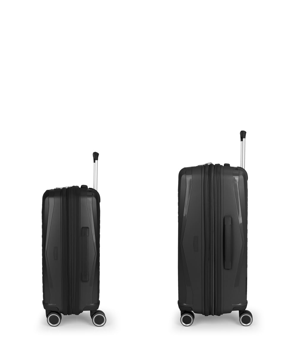 Gabol | Zestaw walizek (kabiny i średniej) z możliwością rozbudowy sztywnych Queens o pojemności do 114,6 l, Czarny (Black)