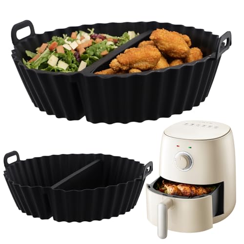 Culinavog 2 Pièces Moule Silicone Air Fryer Réutilisabl, Panier Moule pour Friteuse à Air Chaud,Moule Accessoires Airfryer,Moule Silicone Pot, Silicone Bakeware Noir pour Four Micro-Ondes Cuisine