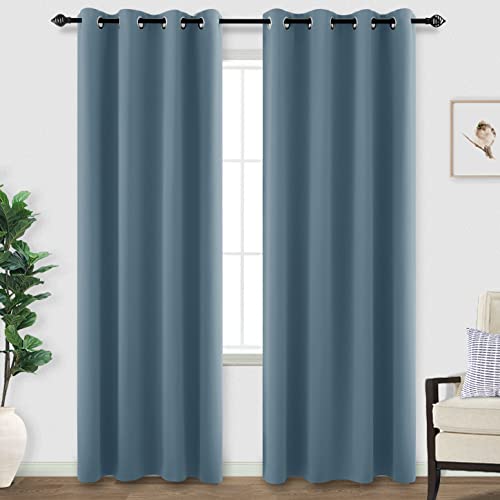 Image of KOUFALL Blue Blackout Curtains 96 Inches Long for Living Room,Grommet Thermal Room Darkening Curtain for Bedroom 96 in Length 2 Panel Set,Dusty Grey Blue