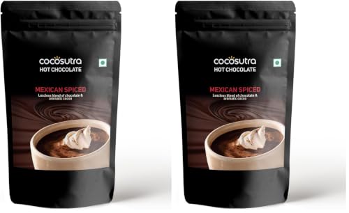 Image of COCOSUTRA Mexican Spiced Hot Chocolate Mix | Enjoy hot or cold | 500 gm | Vegan Drinking Chocolate | Serves 25 Cups (Pack of 2)