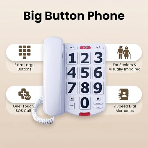 Téléphone fixe simple à grands boutons faciles à utiliser pour senior - 3
