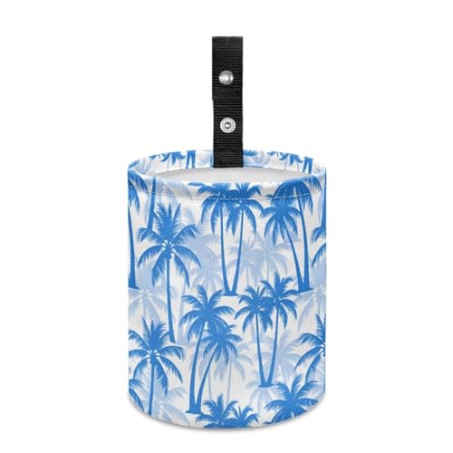 Image of Blue Palm Tree Car Trash Can Foldable Hanging Portable Dustbin Bin for Back Seat, Front Console, Floor, or Hanging Headrest Waste Basket