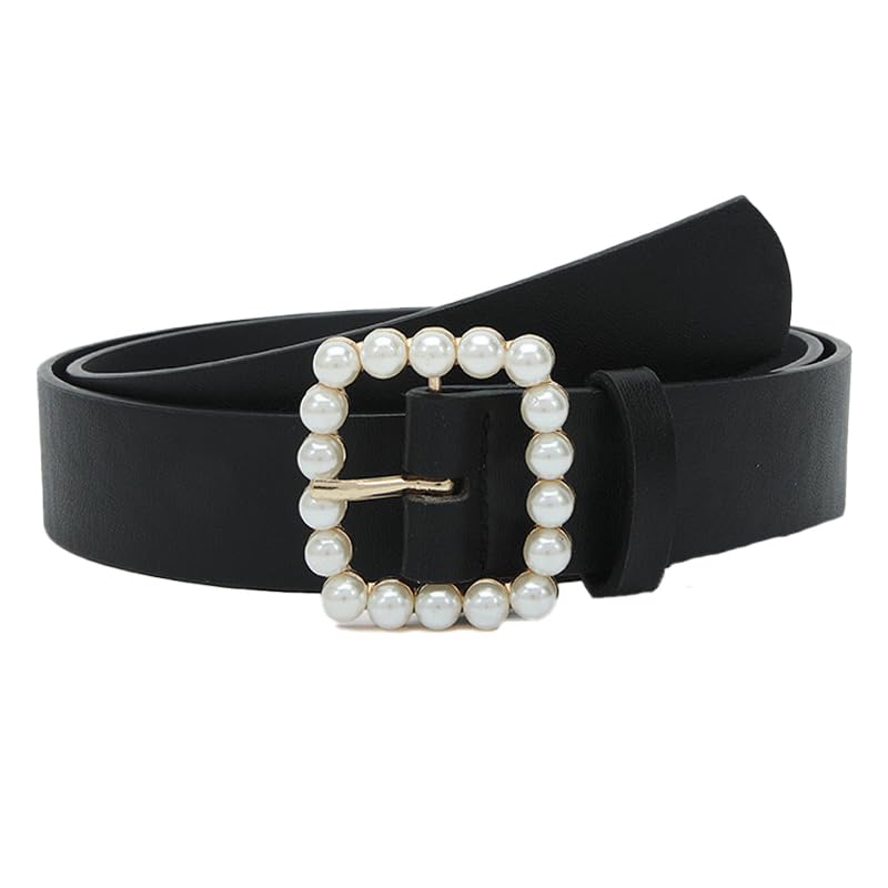 Women's Elegant Pearl Buckle Leather Belts for Jeans, Dresses, Pants