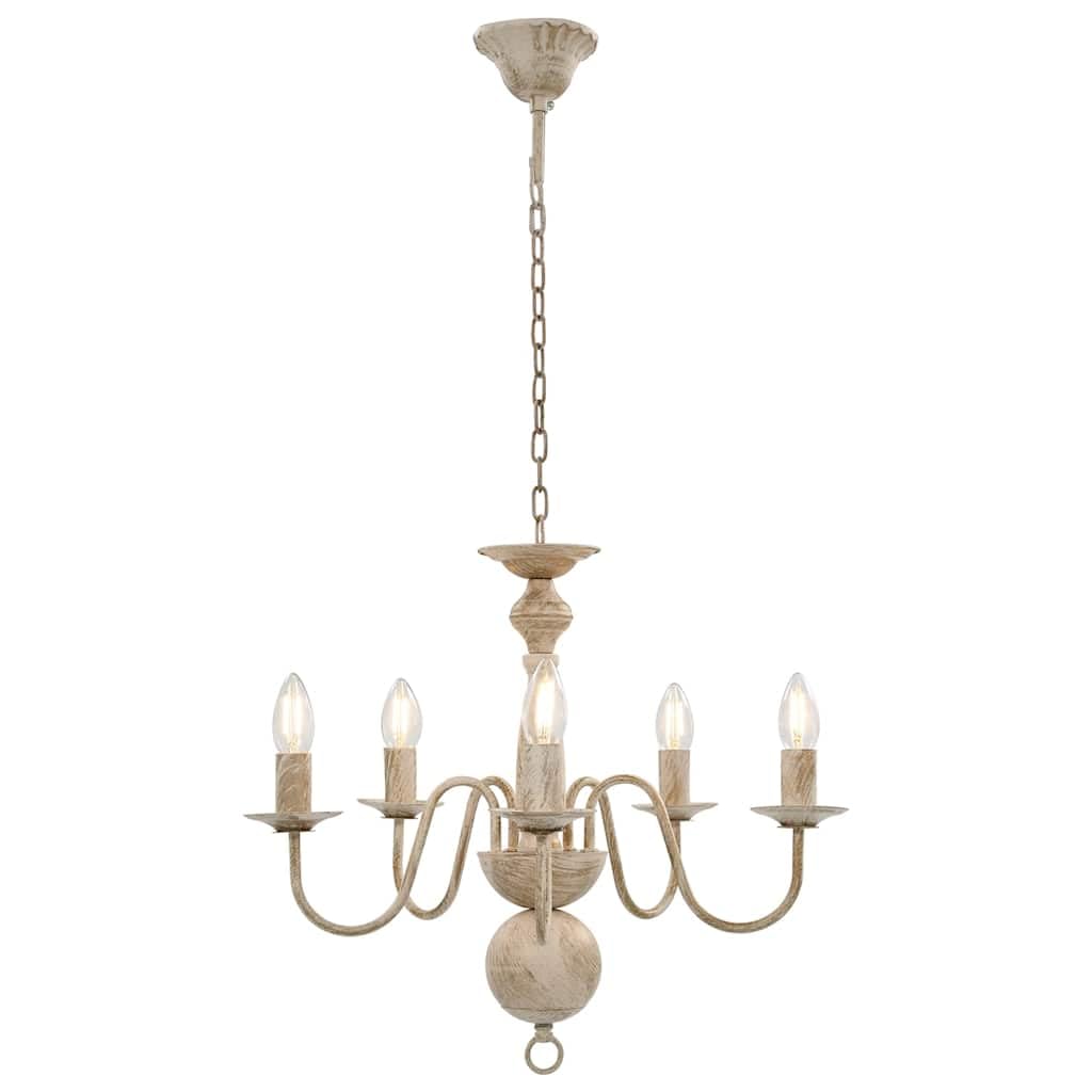 Vidaxl White Chandelier Antique Living Room Ceiling Hanging Lamp Pendant Light 5Xe14 Bulbs