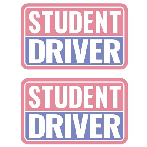 Image of 2 Pack Student Driver Magnet & New Driver Car Magnet - Removable Reflective Stickers No Residue, Automotive Safety Stickers, Magnetic Decal (Pink /Purple-Student)