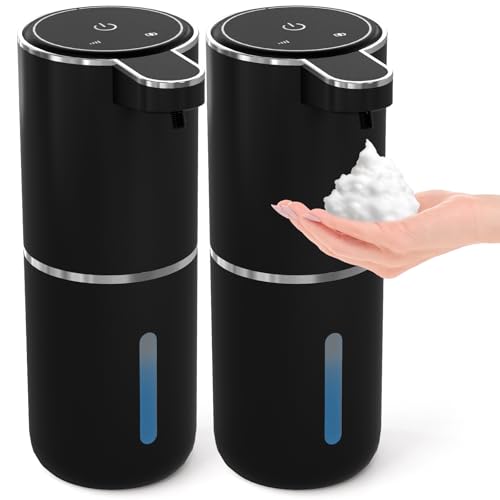 2 Pack Automatic Foaming Soap Dispenser,Touchless Foam Soap Dispenser,12.8oz Rechargeabled Wall Mounted Smart for Bathroom and Kitchen Dish Soap,Easy for Toddlers(Black)