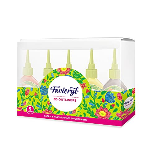 Fevicryl 3D Outliners Regular Kit 20ml x 5 | Fabric and Multi-Surface 3D Outliners Assorted Pack, Multi Colour | DIY Art & Craft | Ideal for Artists, Gifting (Image - 1)