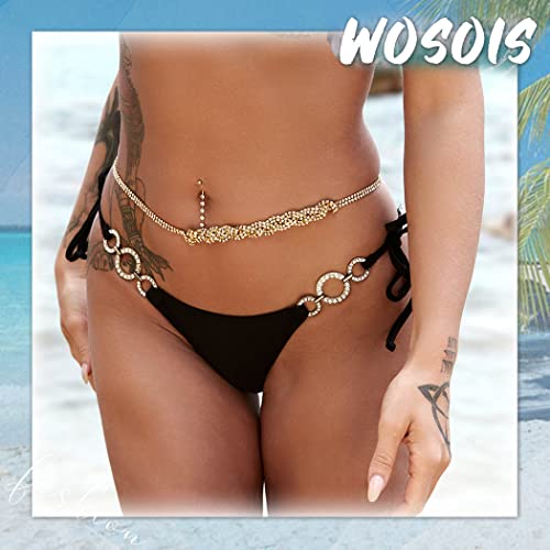 Wosois Rhinestone Waist Chain Crystal Belly Chains Beach Costume Gold Body Jewelry Accessories For Women (Gold) #TOP6