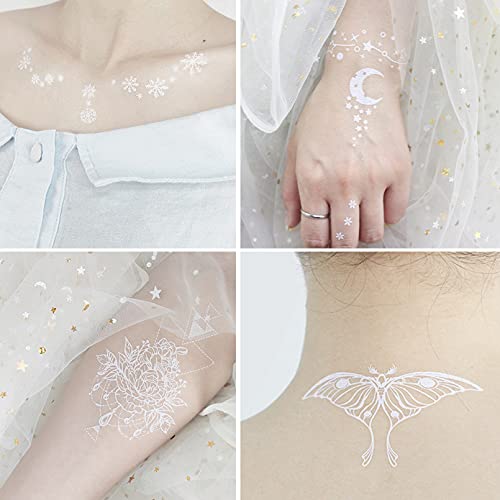 Jansong 5 Pieces Of 30 Temporary White Flowers Snowflakes Stars Moon Butterfly Patterns Waterproof Body Art Freckles Facial Tattoo Stickers #TOP6