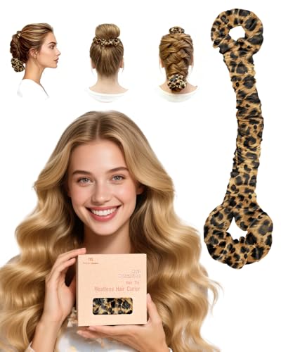 Image of BONNET QUEEN Heatless Hair Curler Satin Hair Curler Heatless Curls Women Hair Rollers No Heat Overnight Curls Large Curler, Leopard