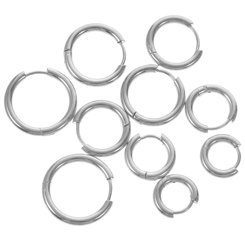 JOINPAYA Pendientes de Aro Unisex de Acero Inoxidable Plateado Set de 10 Piezas Tamaños Variados 25X8 a 25X16 MM Pendientes Gruesos para Mujer y Hombre Ideales para Uso Diario y