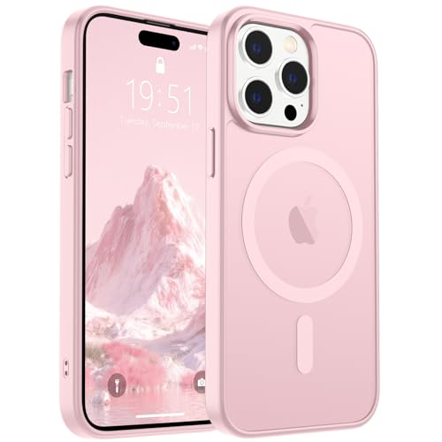 Image of SUPFINE Magnetic for iPhone 14 Pro Max Case (Compatible with MagSafe) (Military Grade Drop Protection) Translucent Matte Shockproof Phone Cover,Light Pink