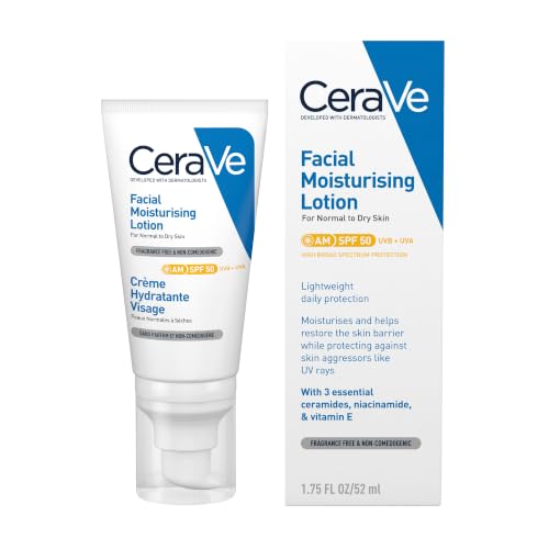 CeraVe AM SPF Face Moisturiser with SPF 50 for Normal to Dry Skin, 52ml