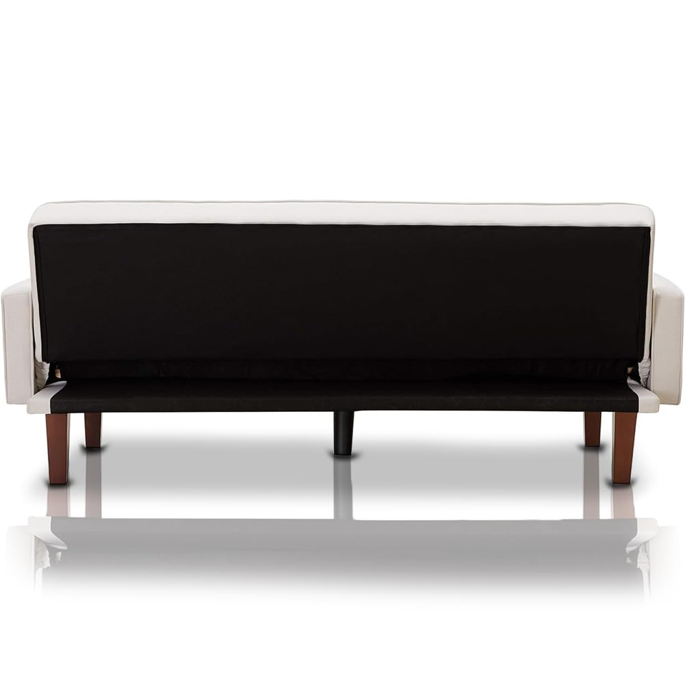 Shally Dogan Divano Letto 3 Posti con Apertura Veloce Sistema Clic Clac, Design Nordico, Divanetto Rivestimento in Lino Premium, Seduta Ampia e Imbottita ad Alta Densità e Piedini in Legno (Bianco)
