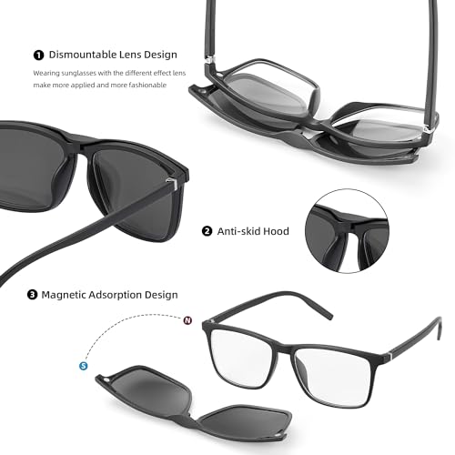 JIM HALO Magnetic 5Pcs Polarized Clip-on Sunglasses Plastic Frame for Night Driving3