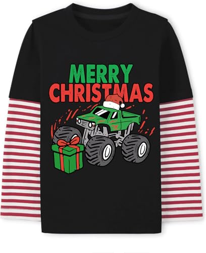 Image of Toddler Boy Girl Christmas T-Shirt Stripe Long Sleeve Tees Ugly Xmas Santa Claus Tops 2-7 Years