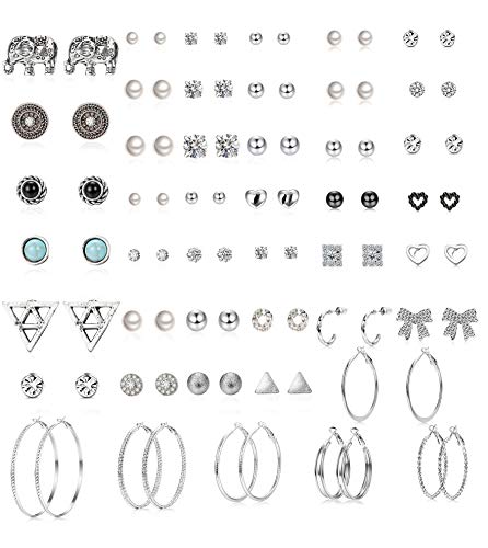 Fiasaso 45 Pairs Assorted Multiple Stud Earrings for Women Girls Big Hoop Earring Set Boho Jewelry