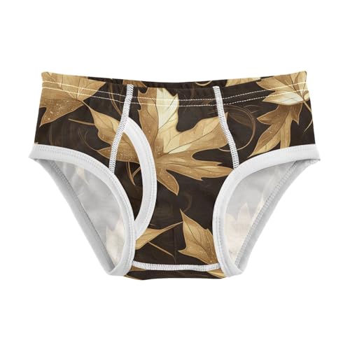 KLL Vintage Golden Glitter Maple Leaves Little Boys Pure Cotton Underwear Cute Children Panties