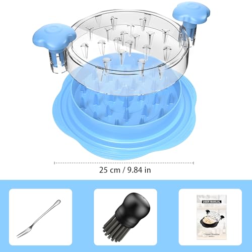 Image of Chicken Shredder Tool Twist Large Chicken Breast Shredder with Brush&Fork, Visible Meat Shredder Machine, Strong Anti-Slip Strip, Ergonomic Handle, BPA Free, Suitable for Pork Beef Chicken(Sky Blue)
