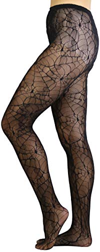 Image of ToBeInStyle Women's Spiderweb & Crawling Spider Print Hosiery Tights & Thigh High Stockings