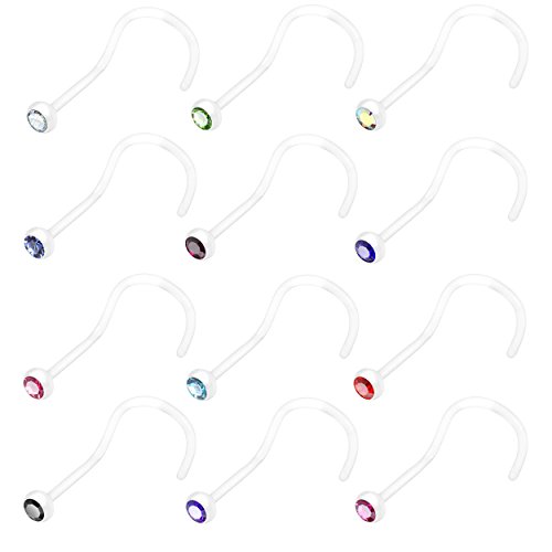 PunkJewelry Piercing Piercing Nasal Prise pour Nez Spirale Bioflex de 12 Pièces Set Bioflex (Flexible Plastique) Cover