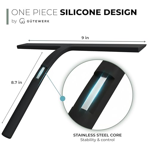Image of GUTEWERK Shower Squeegee for Glass Doors, Silicone Window Squeegee, Bathroom and Glass Cleaning - Black - 15 Inch