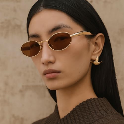 Retro Oval Sunglasses for Women Men - Vintage 90s Y2K Style Small Gold Frame Shades, UV400 Tinted Lens2